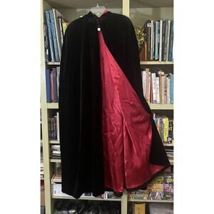 1980s Vintage JS Collections Black Velvet Long Maxi Opera Cloak Hooded Cape - S
